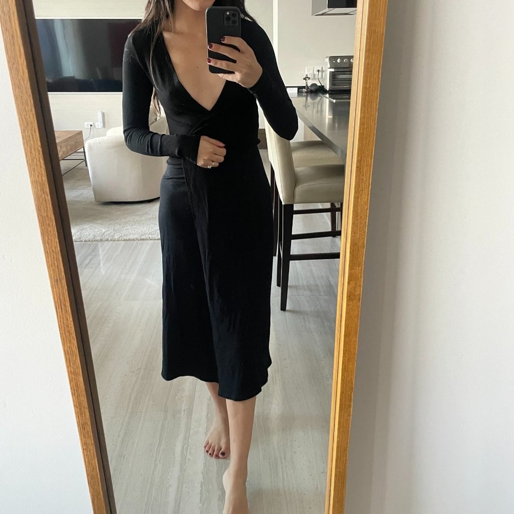 Reformation jeans wrap black cotton dress